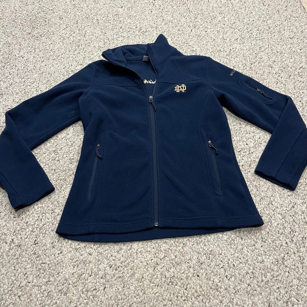 Columbia Full Zip Fleece Jacket Notre Dame Sz S Navy Gold Embroidered Outdoor